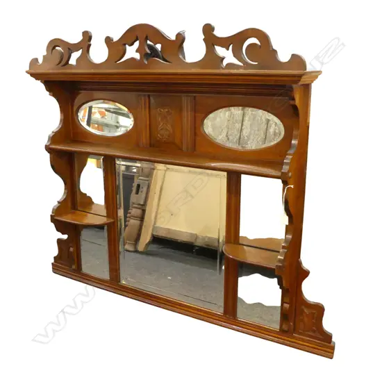 EDWARDIAN MAHOGANY OVER MANTEL MIRROR 1320x175x1100mm