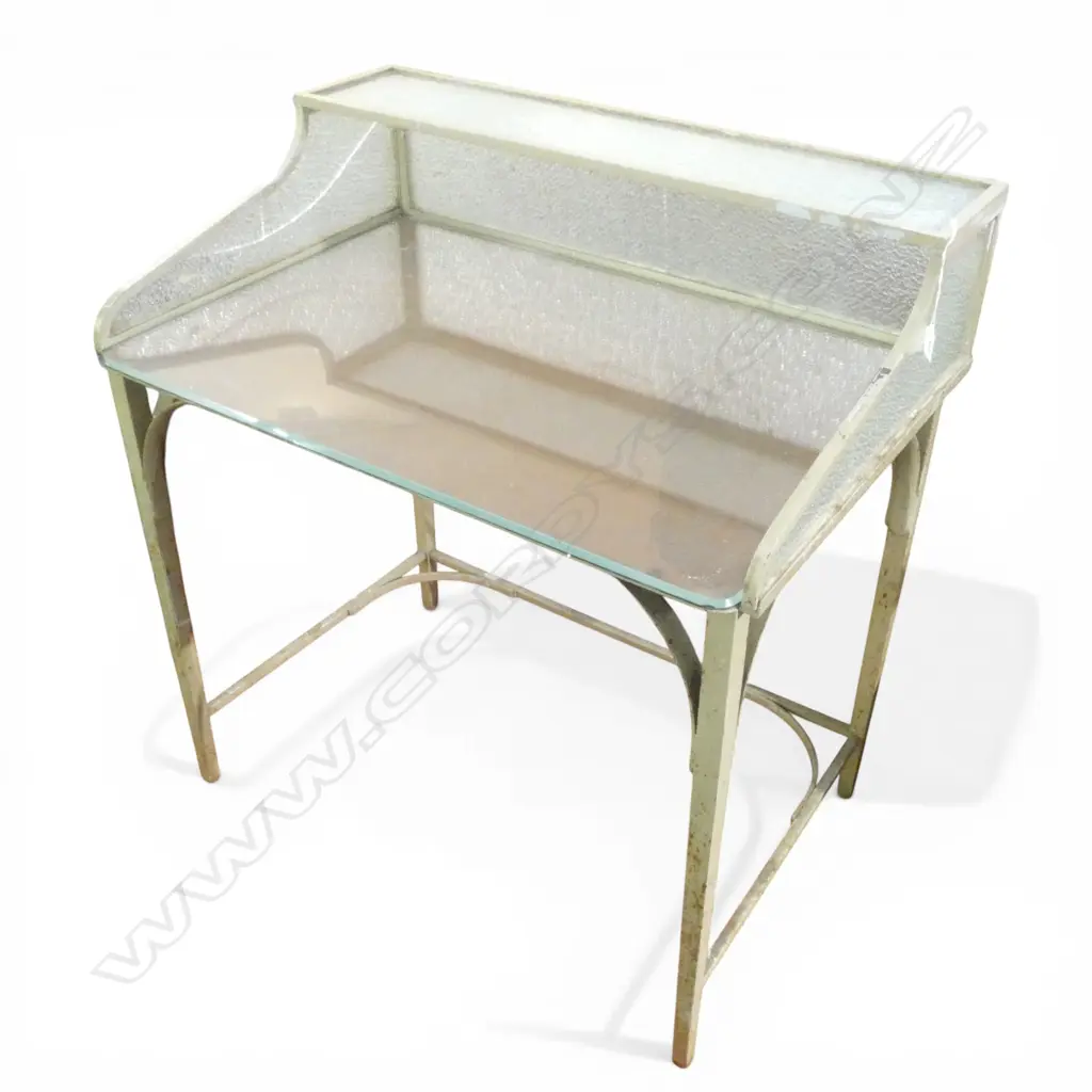 1950s FRENCH DESK; GLASS PANELS IN METAL FRAME 895x600x960mm SOME CRACKS Image 1++