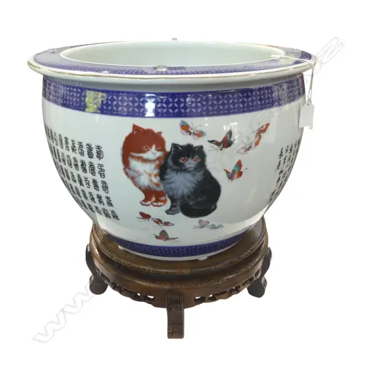 ORIENTAL FISH BOWL / GARDEN PLANTER POT ON STAND H.460mm, 450mm dia