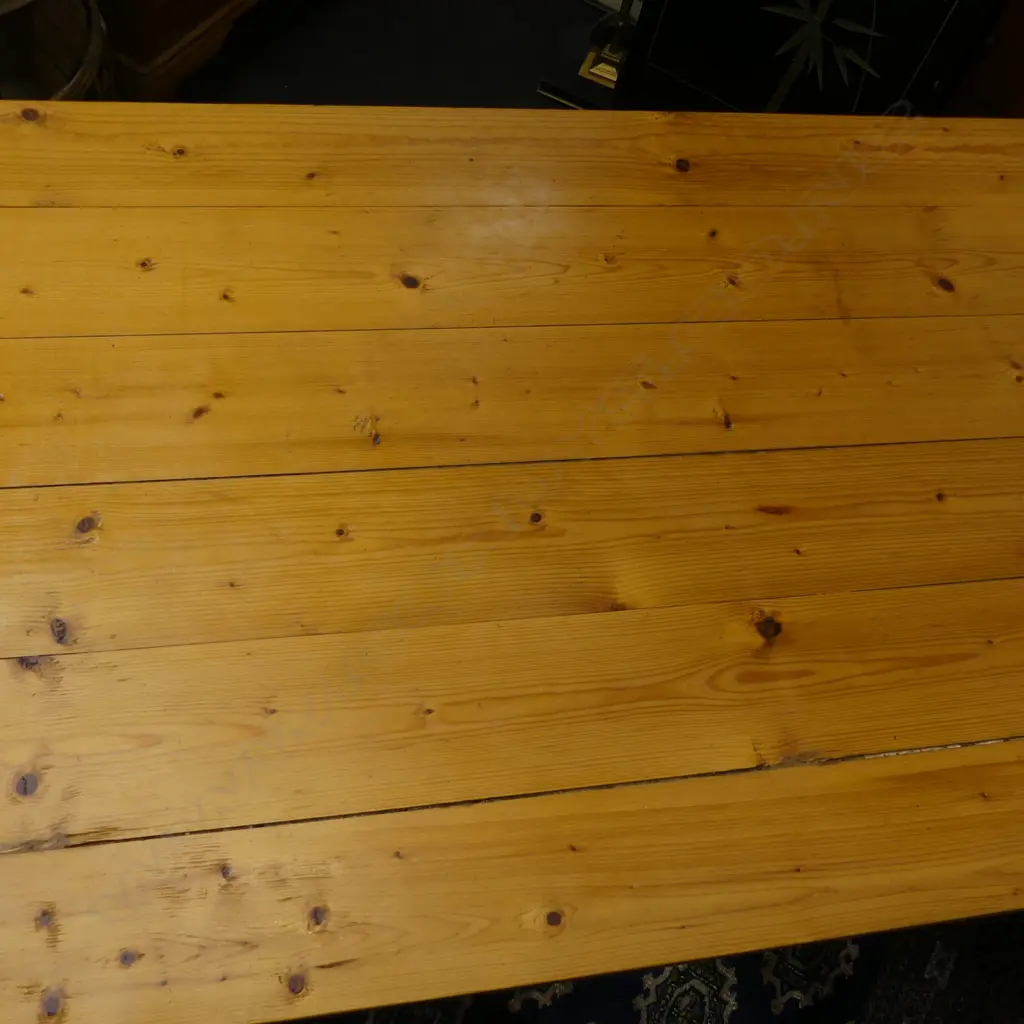 PINE PLANK TOP KITCHEN TABLE 3 drawer, later handles 1340x800x810mm Image 1++