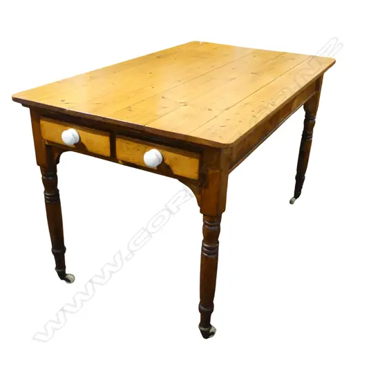 PINE PLANK TOP KITCHEN TABLE 3 drawer, later handles 1340x800x810mm