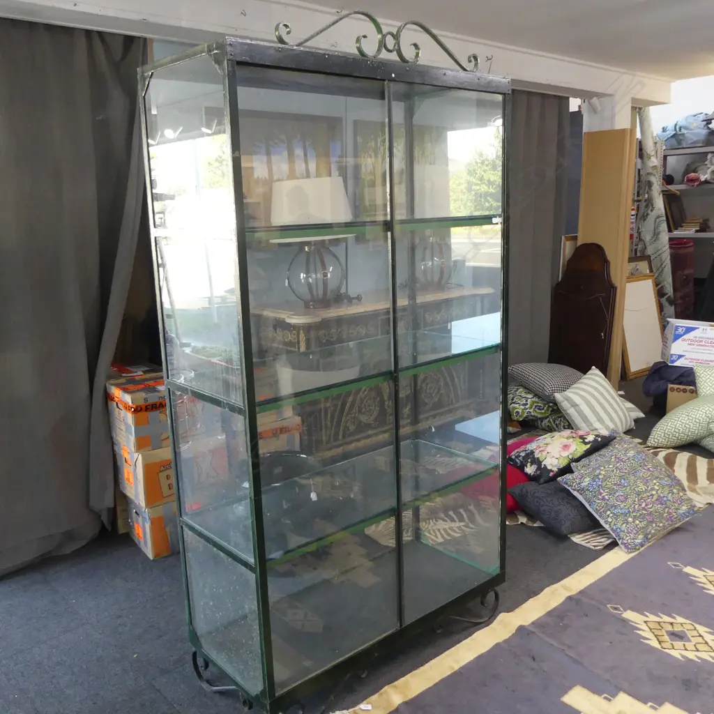 LG FRENCH METAL & GLASS DISPLAY CABINET 1100x485x1975mm crack in glass Image 1++