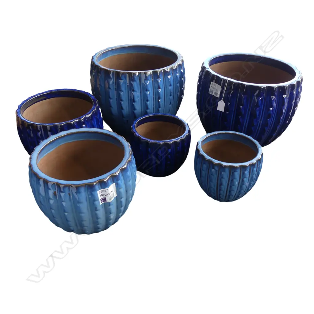 6 BLUE GLAZED PLANTER POTS H.280mm Image 1++