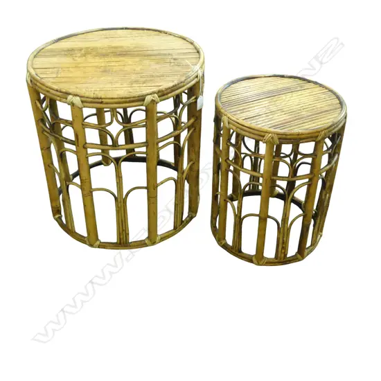 2 CANE SIDE TABLES H.475mm, 450mm dia