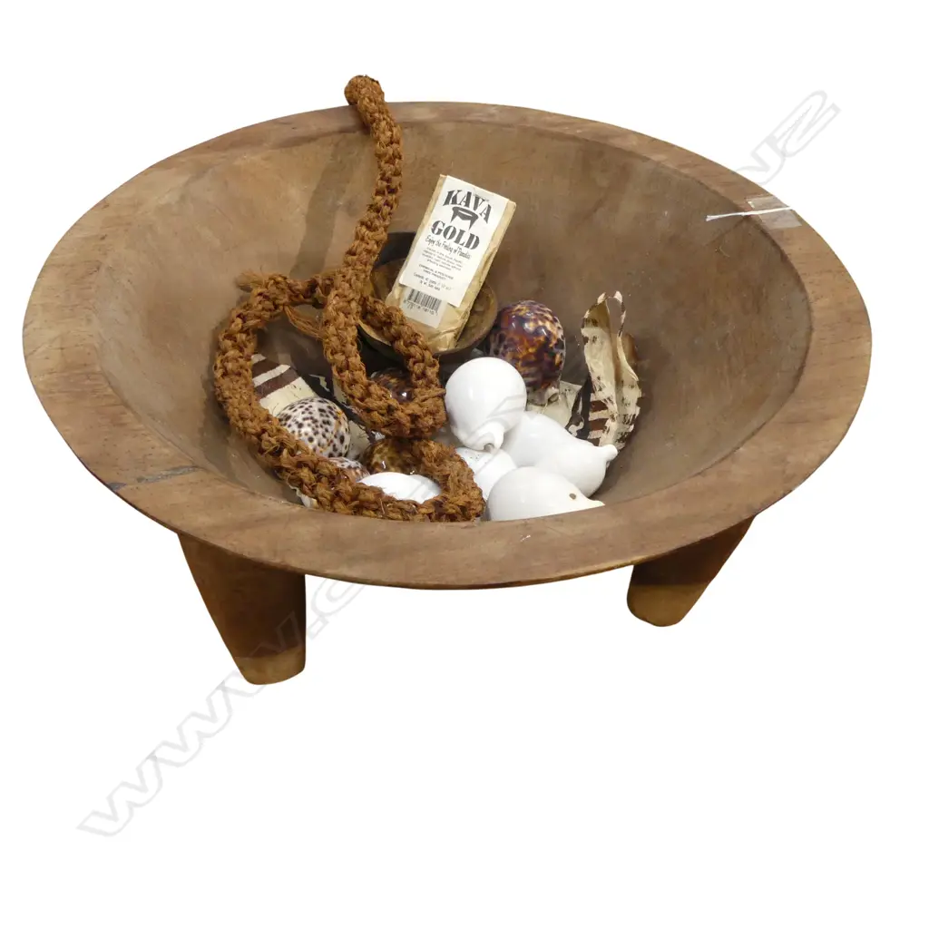 LRG KAVA BOWL w FIBRE ROPE & COWRIE SHELLS, Dia.480mm Image 1++