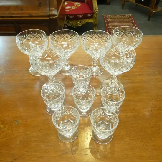 12 WEBB CORBETT ‘GEORGIAN’ CRYSTAL GLASSES 6 LIQUEUR COCKTAIL & 6 LIQUEUR, H.45-90MM