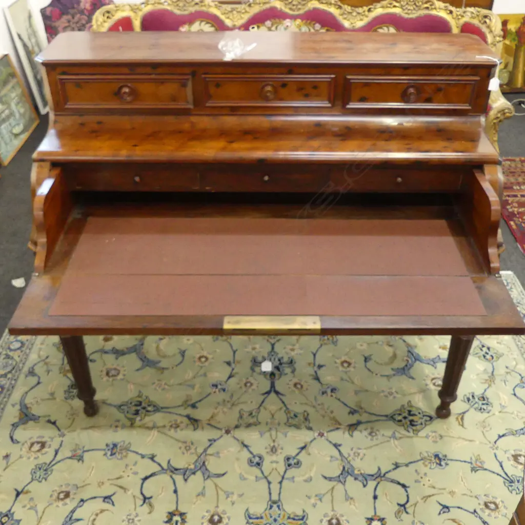 EARLY 20thC FRENCH MAHOGANY DESK 1280x620x1120mm w. key, missing trim in drawer Image 1++