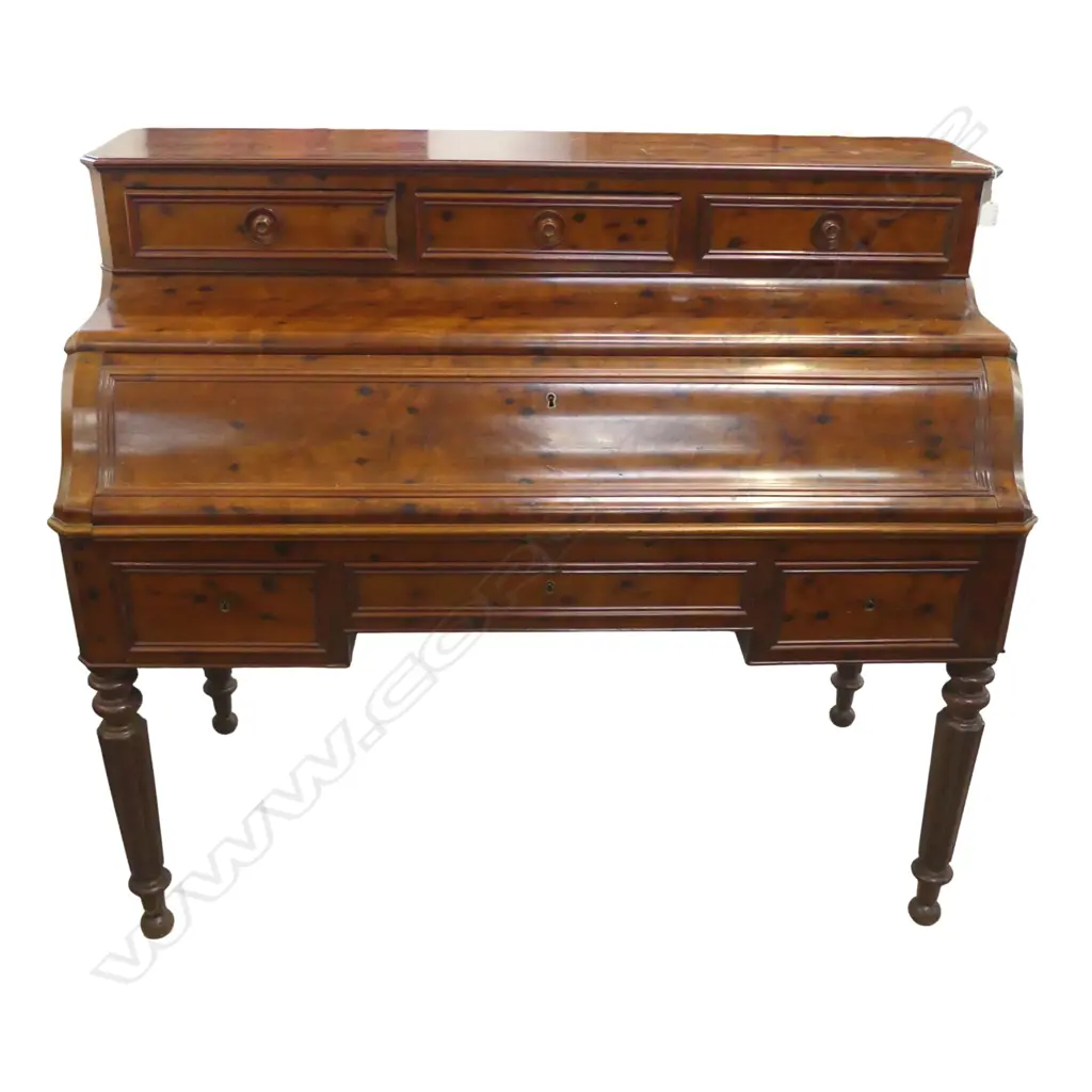 EARLY 20thC FRENCH MAHOGANY DESK 1280x620x1120mm w. key, missing trim in drawer Image 1++