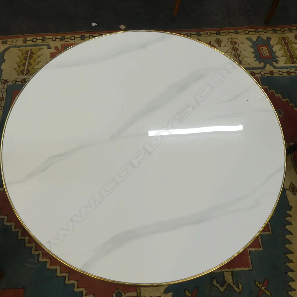 MODERN COFFEE TABLE, FAUX MARBLE / GOLD METAL H.450mm, 790mm dia Image 1++