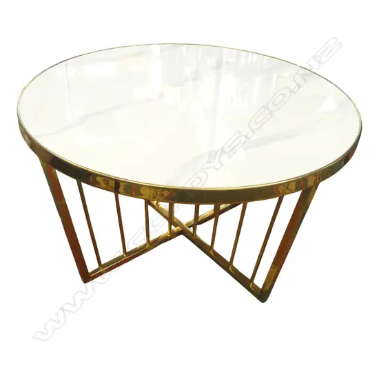 MODERN COFFEE TABLE, FAUX MARBLE / GOLD METAL H.450mm, 790mm dia
