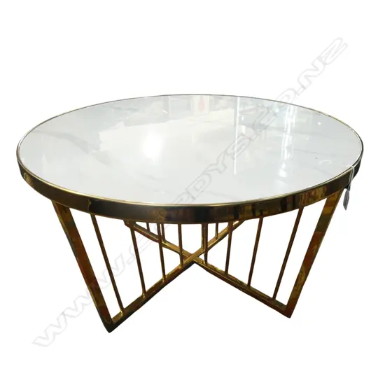 MODERN COFFEE TABLE, FAUX MARBLE / GOLD METAL H.450mm, 790mm dia