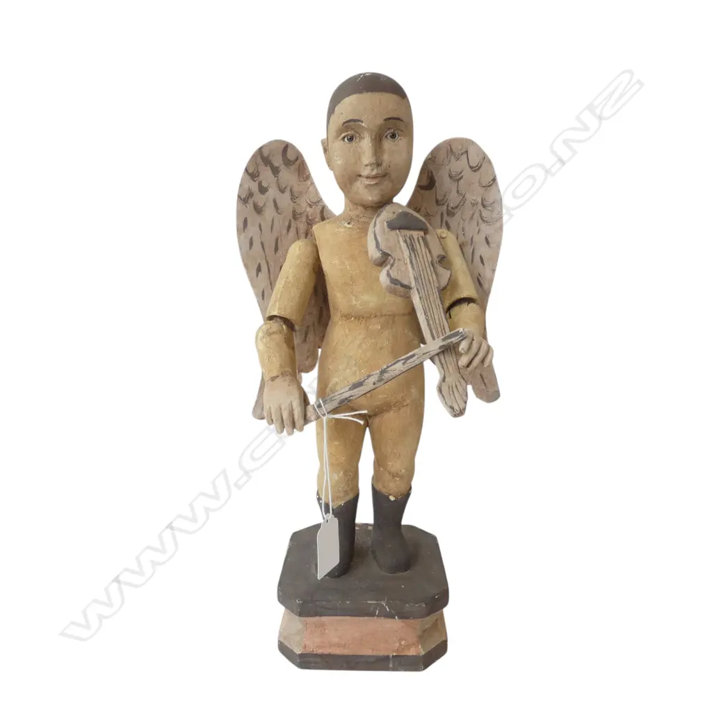 WOODEN WINGED PUTTI w. violin H.400mm Image 1++