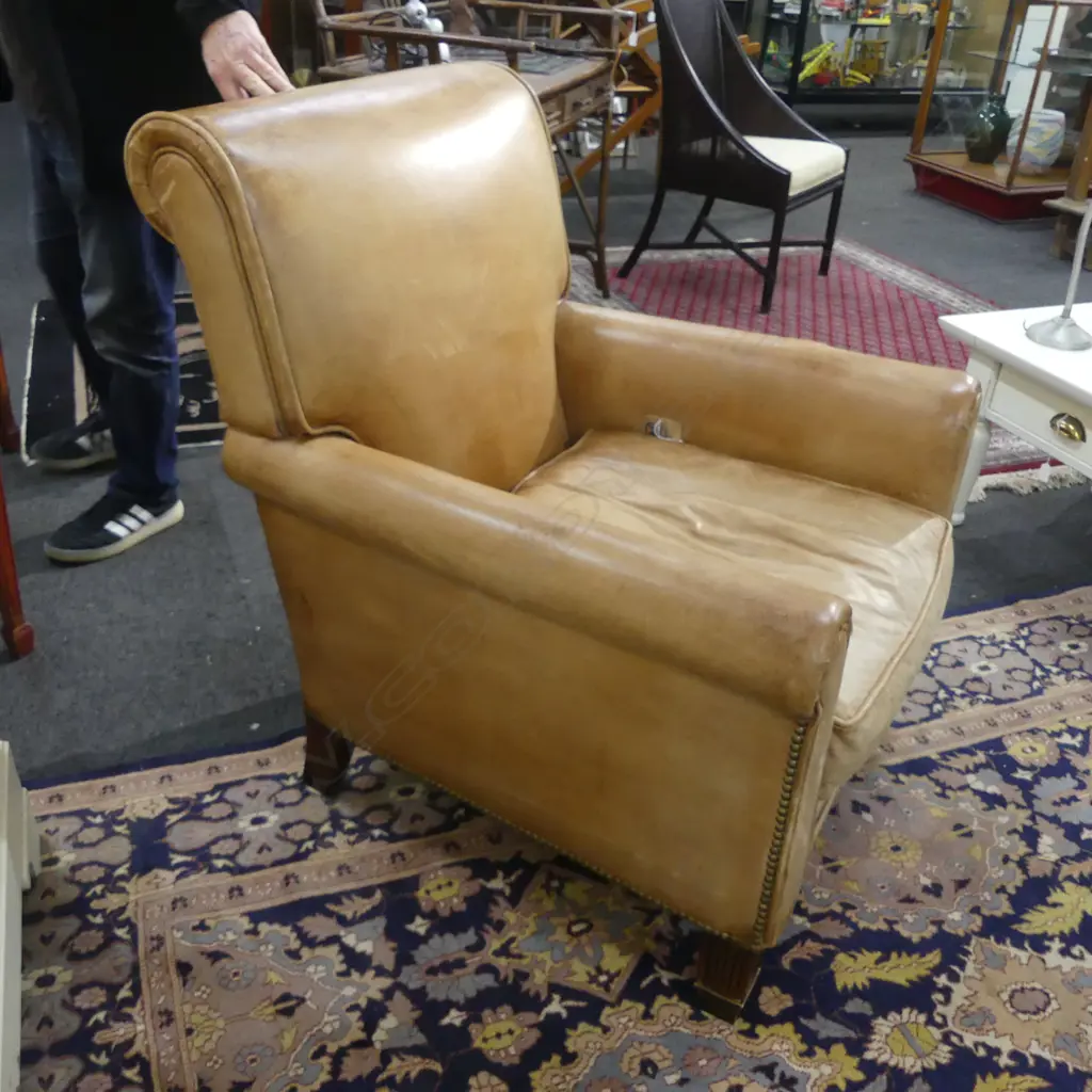 OLD LEATHER UPHOLSTERED CHAIR leather needs attention H.950mm Image 1++