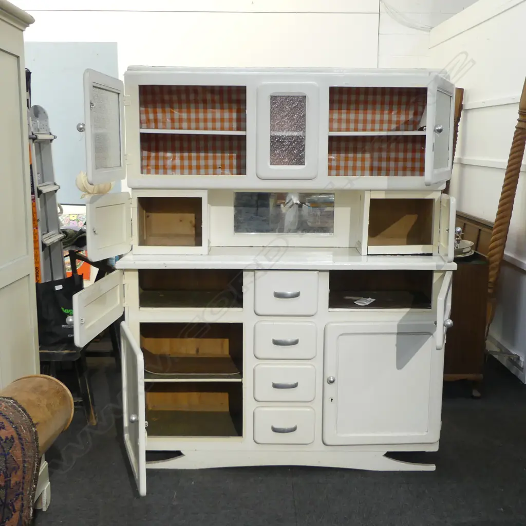 FRENCH MID CENTURY WHITE PAINTED KITCHEN CUPBOARD UNIT 1450x480x1790mm Image 1++