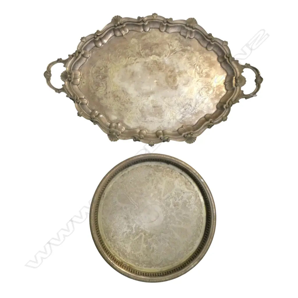 2 SILVER PLATE TRAYS 690x440mm, 385mm dia Image 1++
