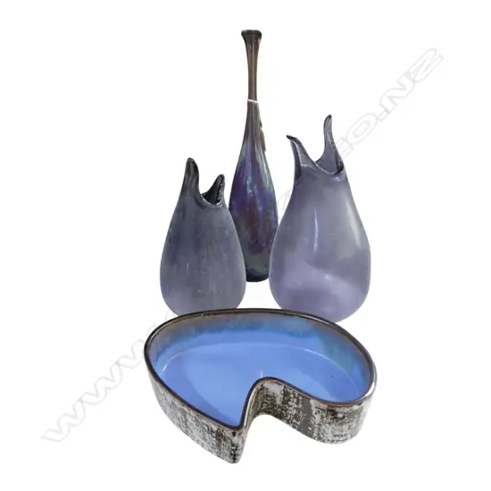 3 GLASS VASES H.395mm + IKEBANA BOWL W.270mm