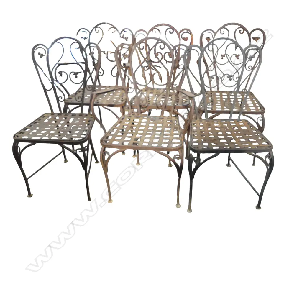 6 VINTAGE FRENCH METAL OUTDOOR CHAIRS (4+2) Image 1++