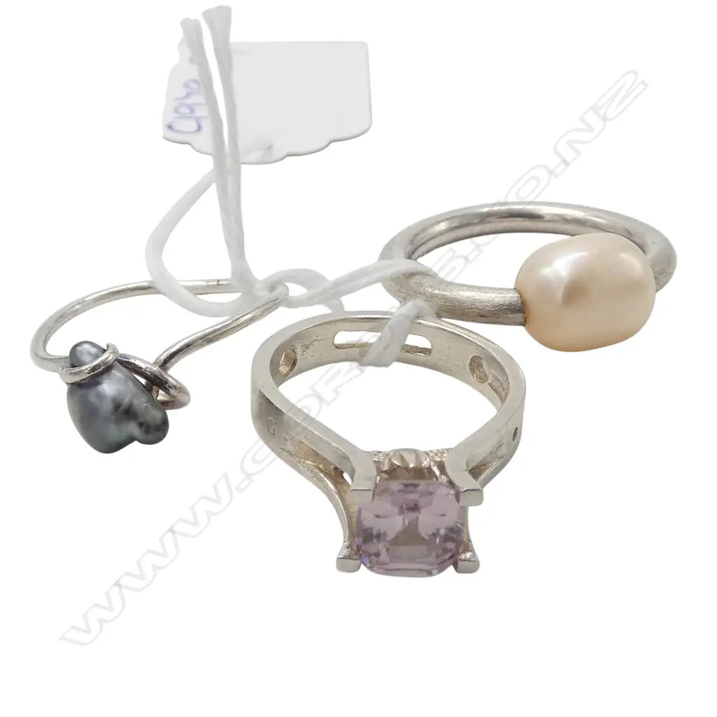 SIMON MISDALE DESIGN THREE GEMSTONE AND PEARL SILVER RINGS From Simon's estate  Image 1++