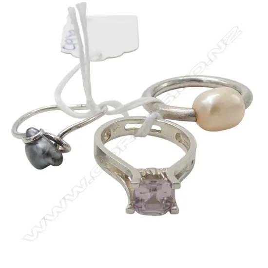 SIMON MISDALE DESIGN THREE GEMSTONE AND PEARL SILVER RINGS From Simon's estate 