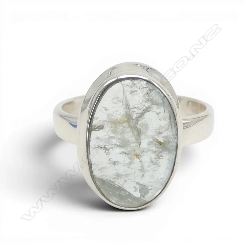 SILVER AQUAMARINE RING SIZE P Image 1++