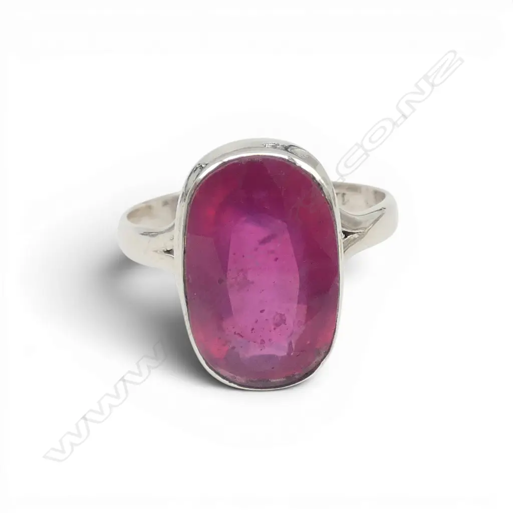SILVER RUBY RING  (STONE ENHANCED) SIZE Q Image 1++