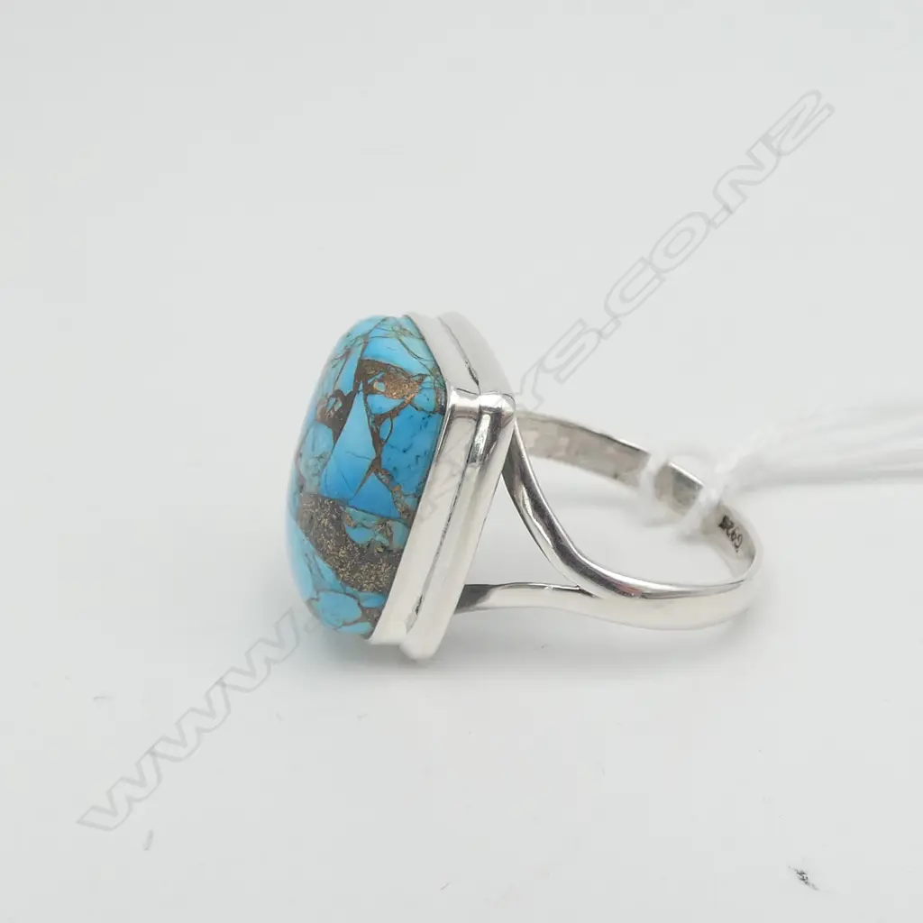 SILVER TURQUOISE RING SIZE P Image 1++