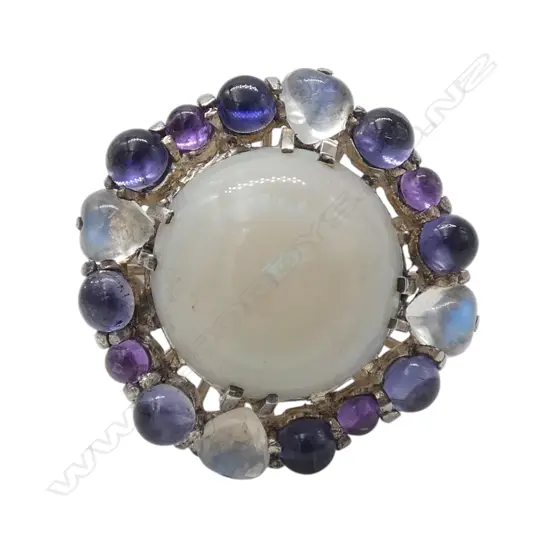 SIMON MISDALE DESIGN  SUBSTANTIAL SILVER OPAL & GEMSTONE SET DAISY RING From Simon's estate SIZE N1/2