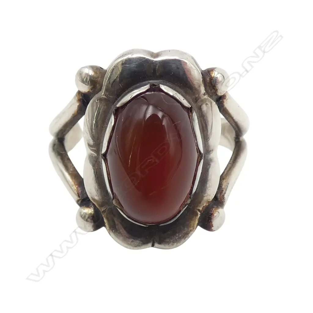 GEORGE JENSEN #24 RING, STG SILVER & CARNELIAN 5.0gms SIZE O Image 1++