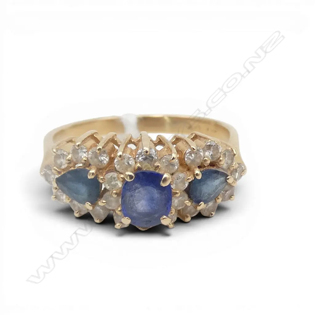 14CT YG DIAMOND & SAPPHIRE RING, 3gms ONE STONE MISSING SIZE N1/2 Image 1++