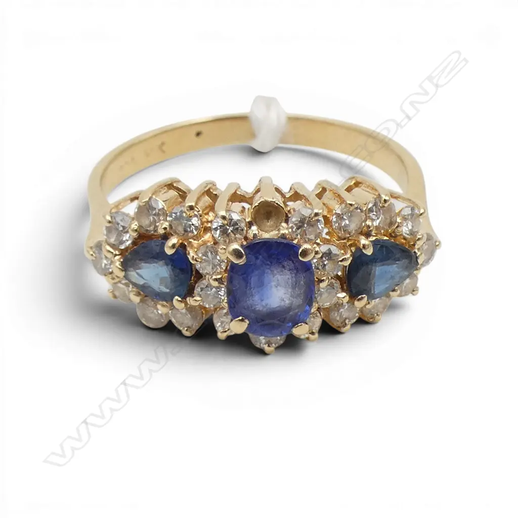14CT YG DIAMOND & SAPPHIRE RING, 3gms ONE STONE MISSING SIZE N1/2 Image 1++