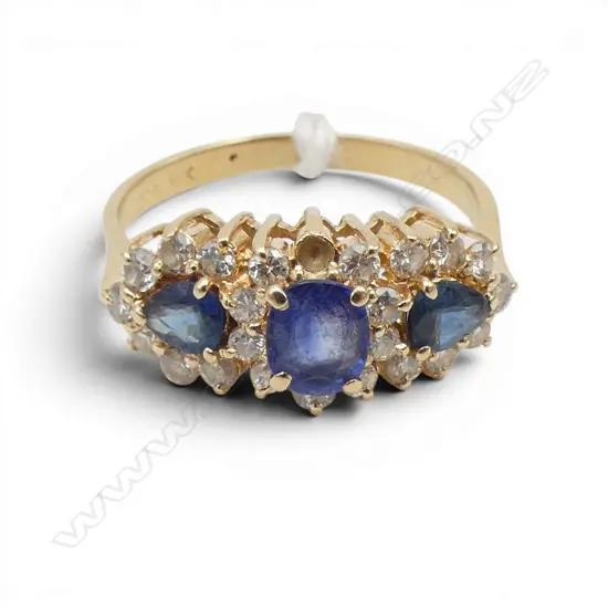 14CT YG DIAMOND & SAPPHIRE RING, 3gms ONE STONE MISSING SIZE N1/2