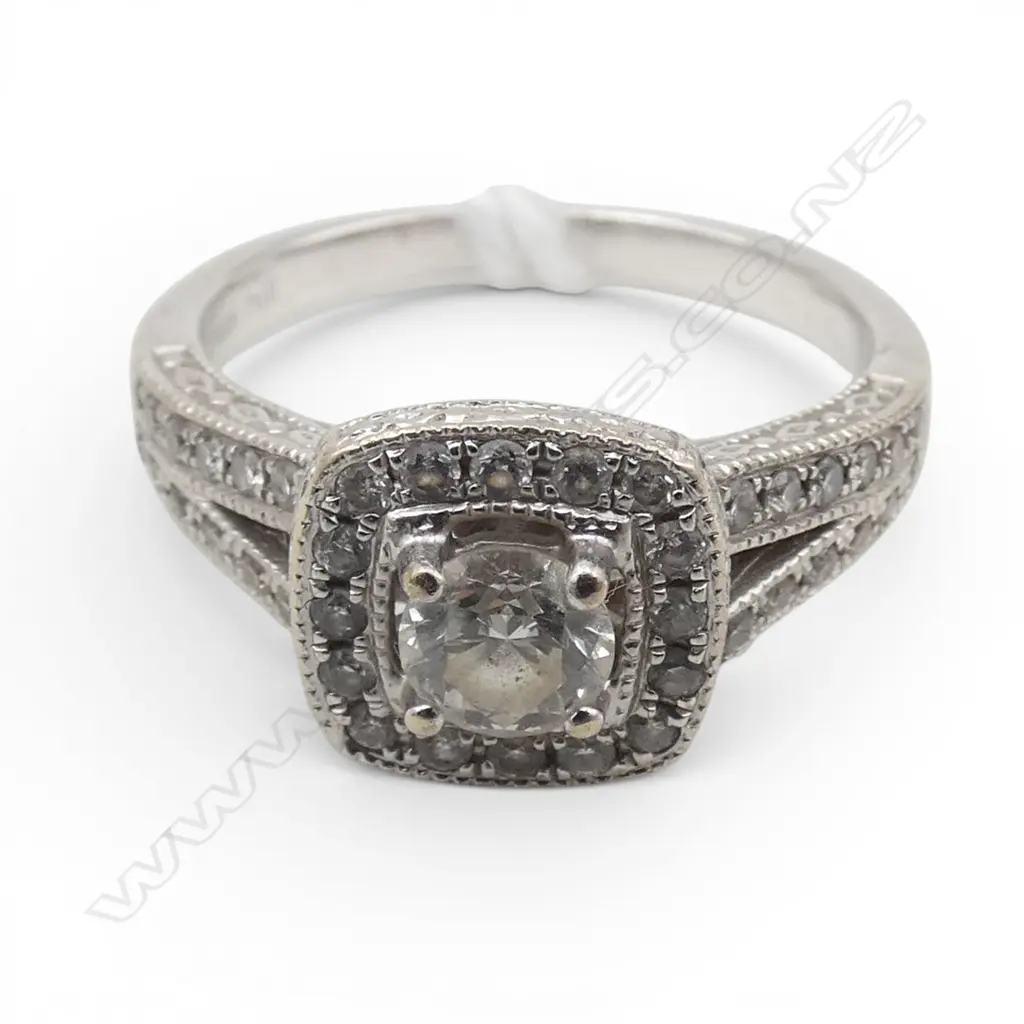 14ct WG DIAMOND CLUSTER RING, 3.5gms + BOX & PAPERS SIZE J Image 1++