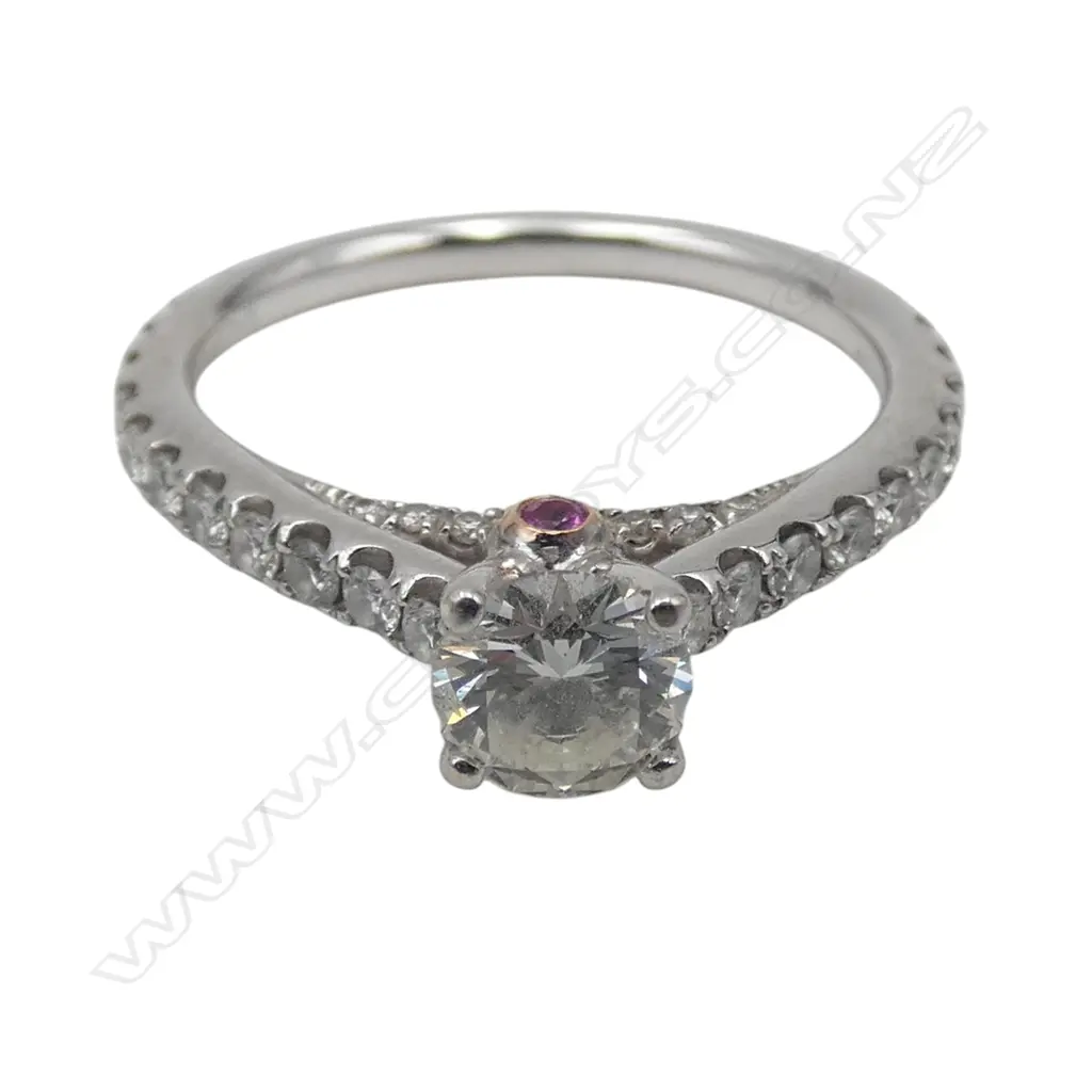 14ct W/GOLD & DIAMOND SOLITAIRE RING, R/GOLD & PINK SAPPHIRE DETAIL, 0.45ct DIAMOND, .95ct TOTAL, I+ & I1, 2.32gms Image 1++