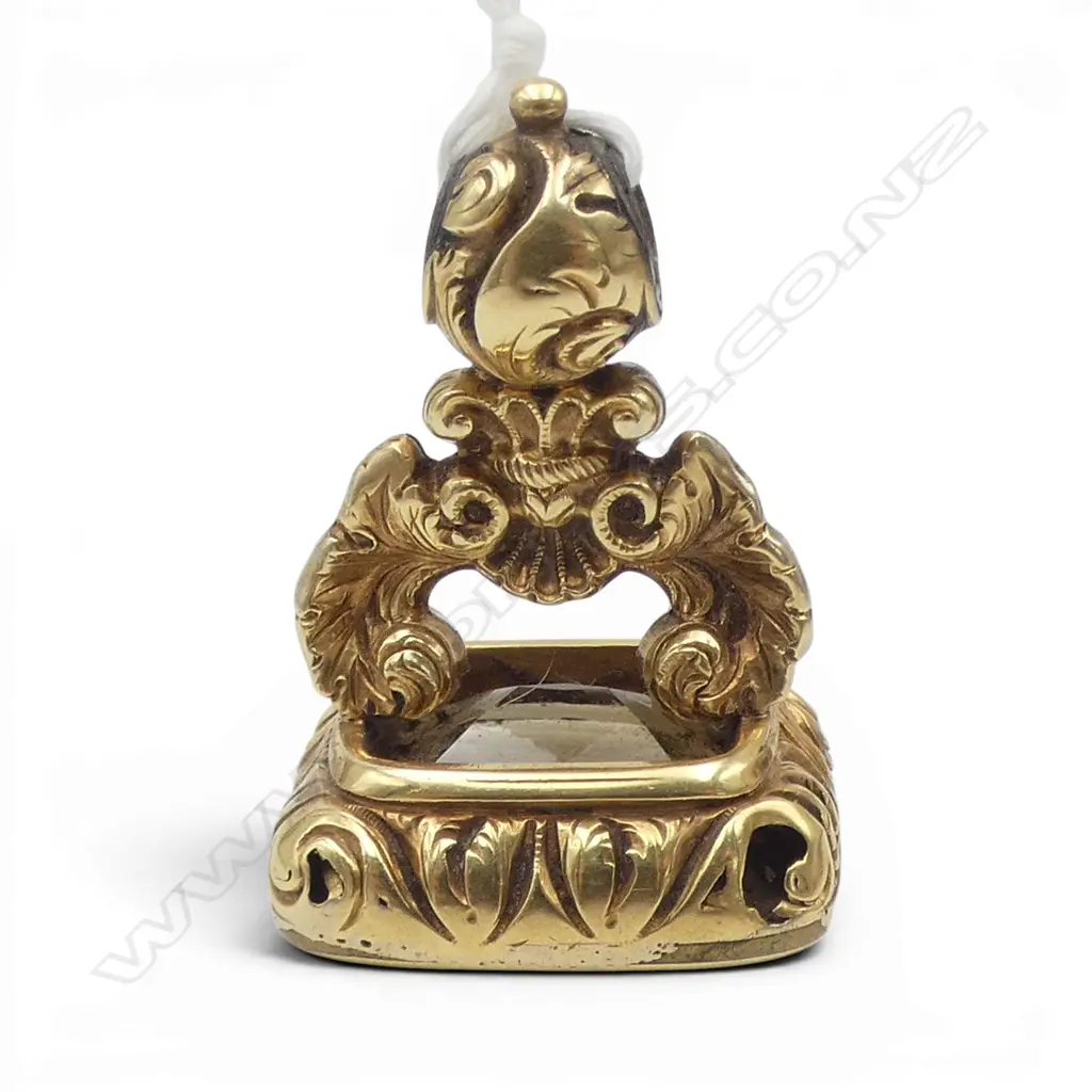 VICTORIAN FANCY 15ct GOLD & CITRINE SEAL FOB unengraved. Metal reinforced suspension. Some wear. 14gms Image 1++