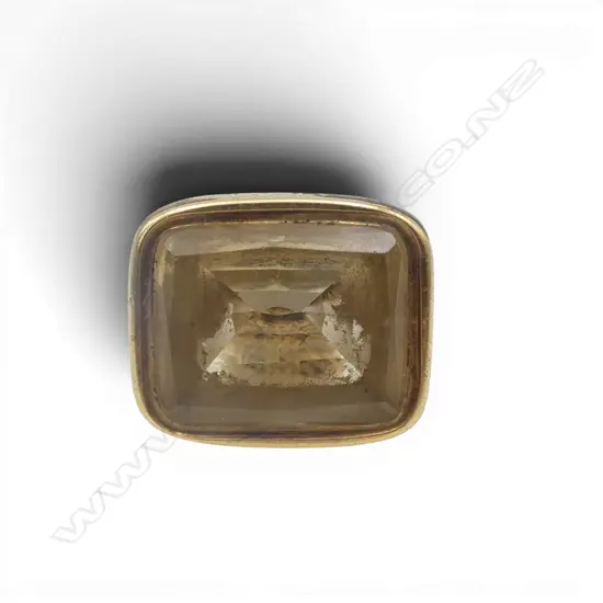 VICTORIAN FANCY 15ct GOLD & CITRINE SEAL FOB unengraved. Metal reinforced suspension. Some wear. 14gms