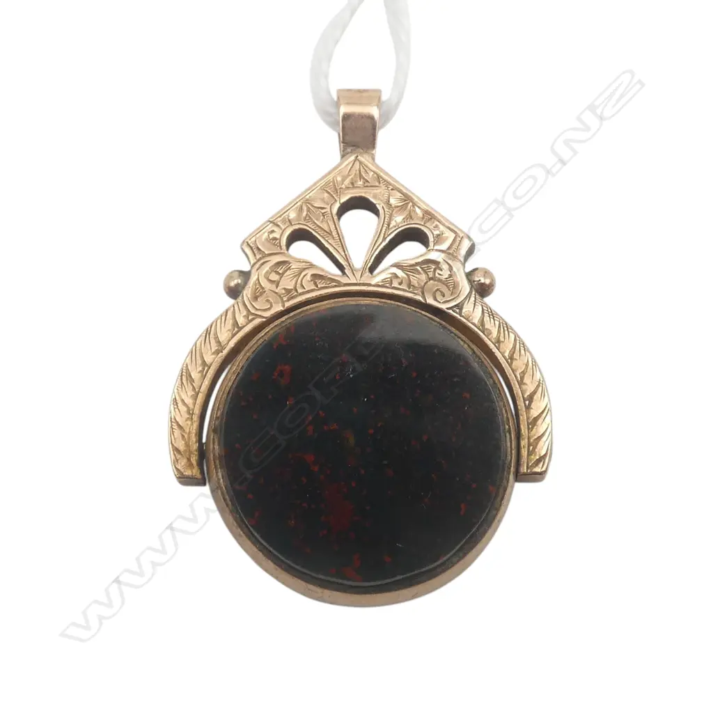 9ct BLOODSTONE / CARNELIAN FOB SPINNER 35x24mm 6gms Image 1++
