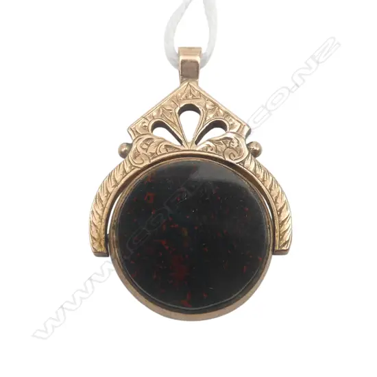 9ct BLOODSTONE / CARNELIAN FOB SPINNER 35x24mm 6gms