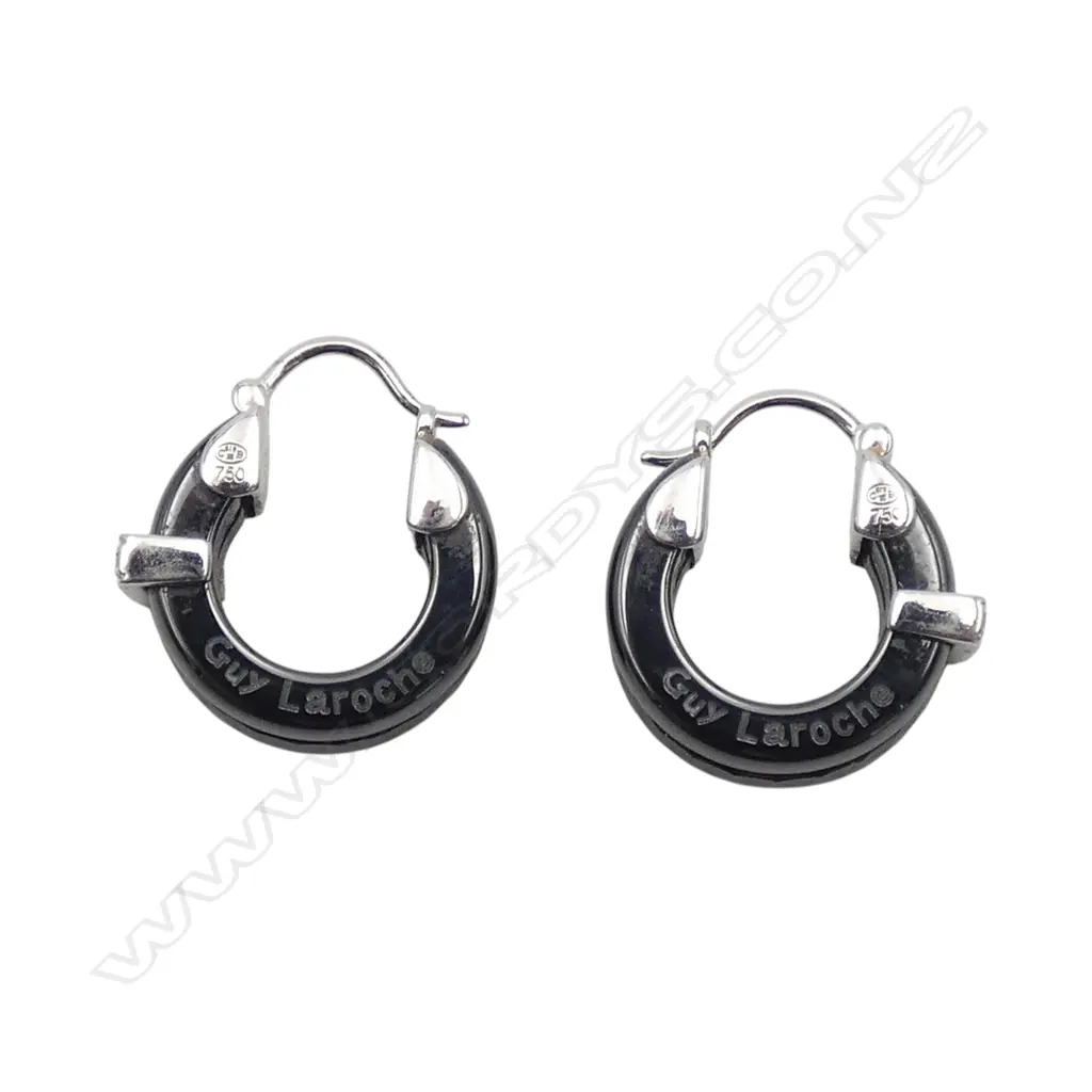 PR 18ct GUY LAROCHE DIAMOND & HEMATITE EARRINGS Image 1++
