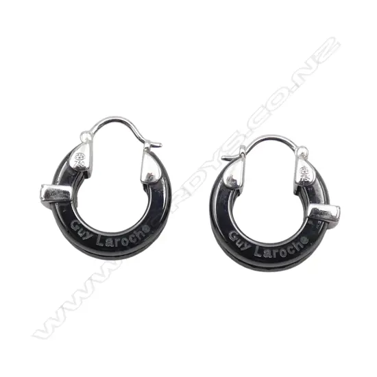 PR 18ct GUY LAROCHE DIAMOND & HEMATITE EARRINGS