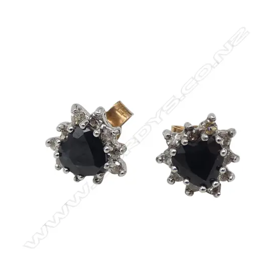 PR 9ct SAPPHIRE & DIAMOND EARRINGS, 16gm