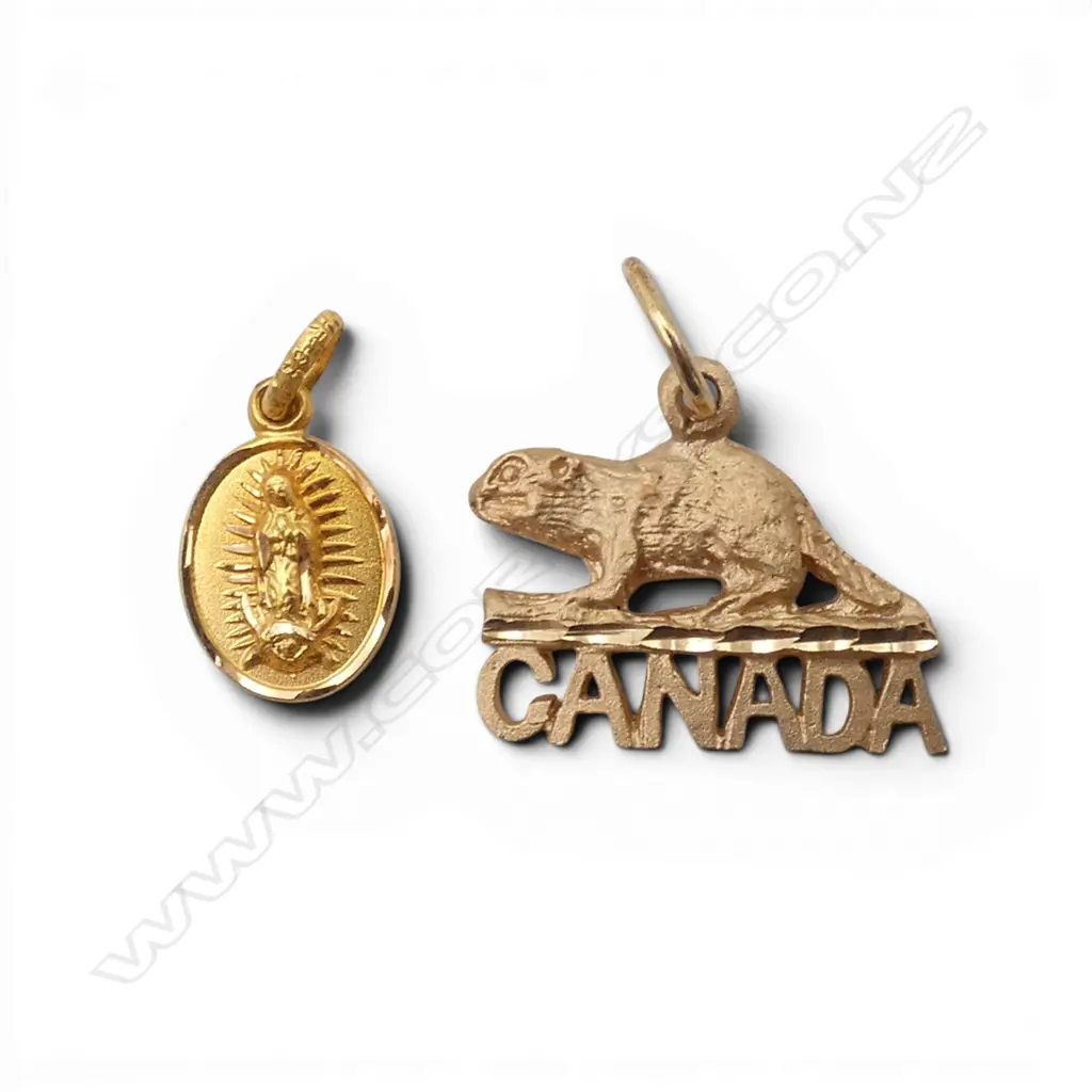 TWO 10ct GOLD CHARMS, CANADA & MADONNA, 2.19gm Image 1++
