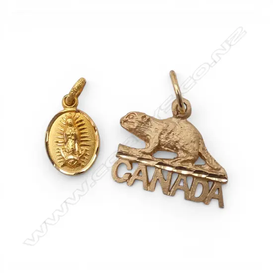 TWO 10ct GOLD CHARMS, CANADA & MADONNA, 2.19gm