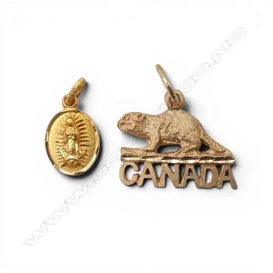 TWO 10ct GOLD CHARMS, CANADA & MADONNA, 2.19gm