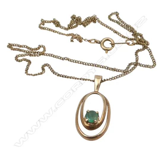 9ct GOLD & EMERALD PENDANT 1.52gms on 12k gold filled chain