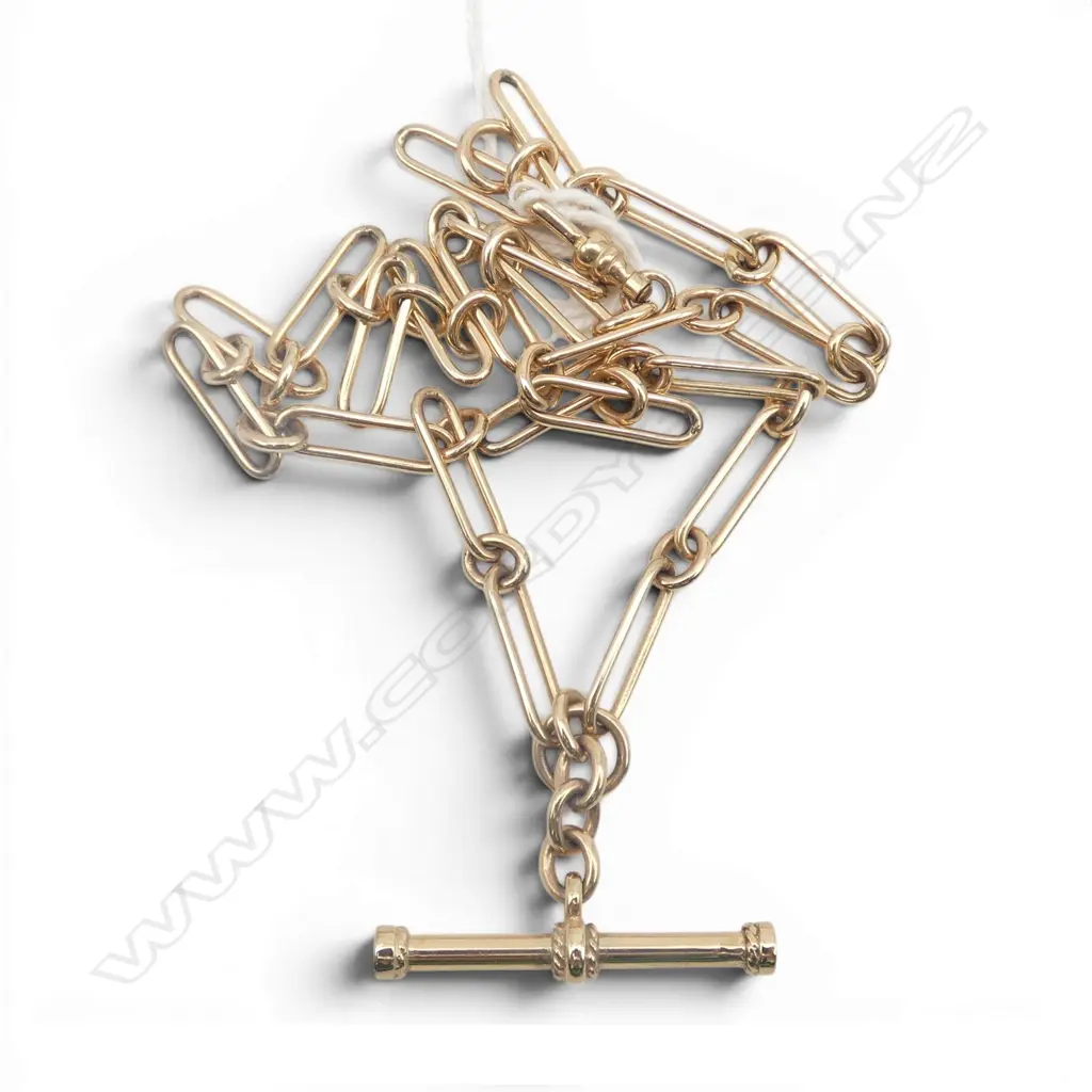 9ct ALBERT CHAIN w T-BAR & DOG CLIP, 23.73gm Image 1++