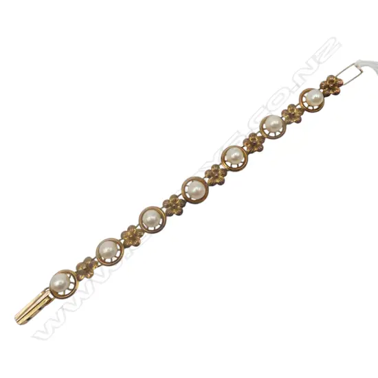 9CT PEARL BRACELET L.160mm 13.5gms - CLASP MARKED 14CT, TESTING AS 9CT