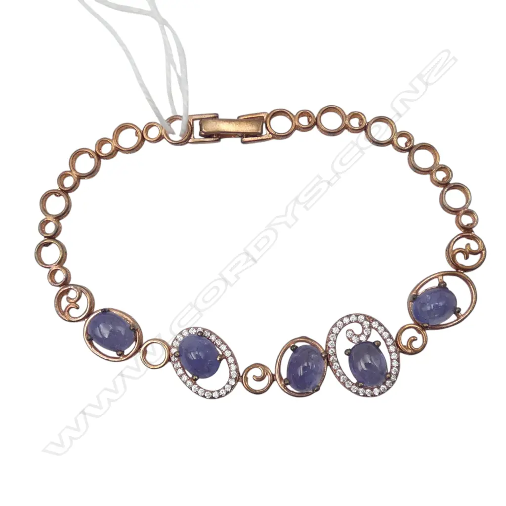 S/SILVER GOLD PLATED & CABACHON SAPHIRE? BRACLET Image 1++