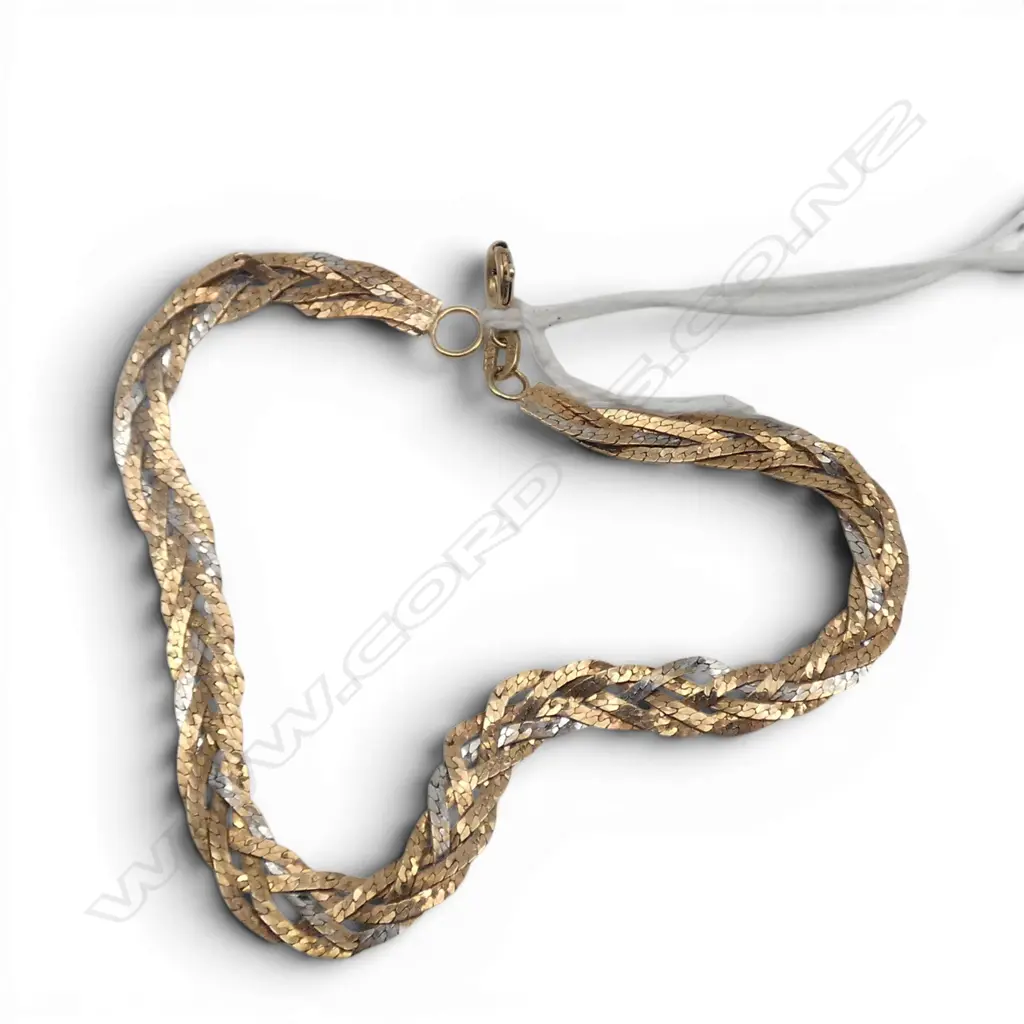 10ct WHT & YELLOW GOLD BRAIDED BRACELET, 3.25gm Image 1++