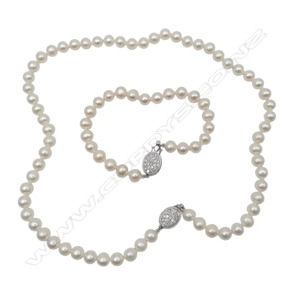 PEARL NECKALCE & BRACELET stg silver clasps Image 1++