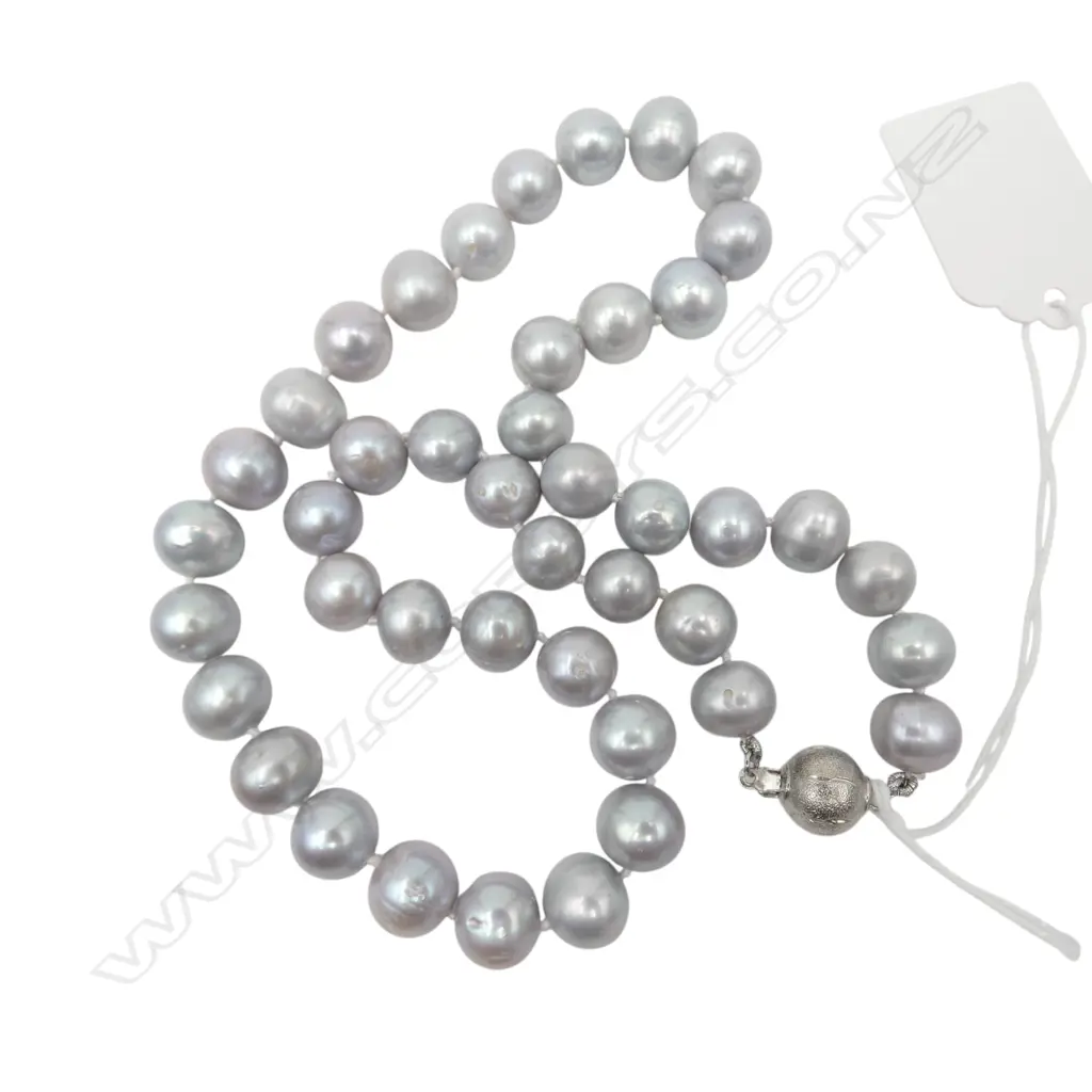 NECKLACE STRAND OF LARGE  FRESH WATER GRAY CULTURED PEARLS L210MM Image 1++